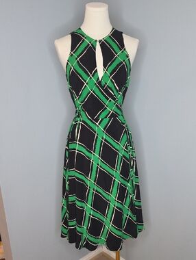 Anthropologie Keyhole Dress Size 0 XS Green White Black Evening